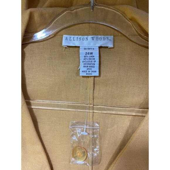 Allison Woods Plus Size 24W Mustard Yellow Linen Jacket & Skirt Set Suit Classic - Picture 10 of 11